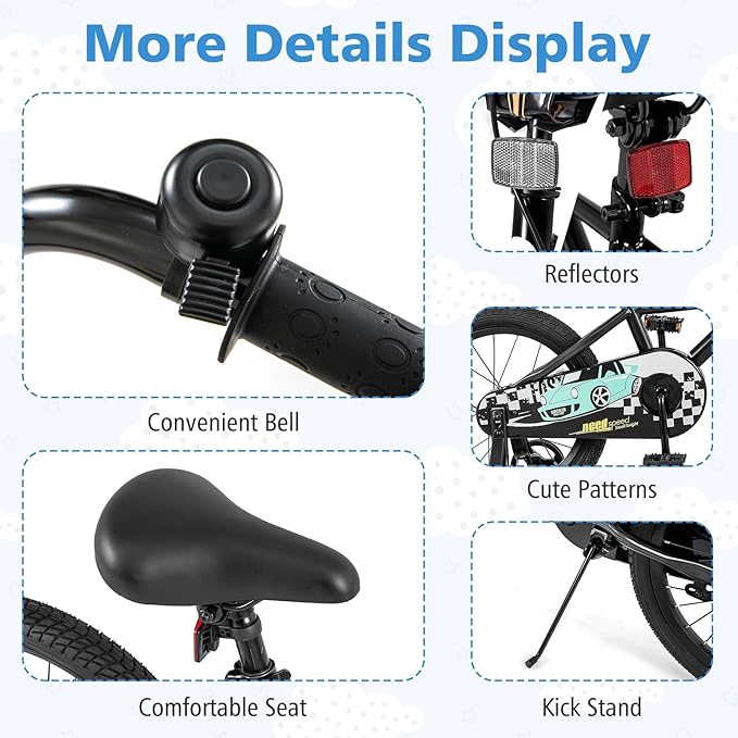 BABY JOY Kids Bike, 12 14 16 18 Inches Car Pattern Sporty Bicycle w/Removable Training Wheels, Hand & Coaster Brakes, Adjustable Seat & Handlebar, Girls Boys Bike