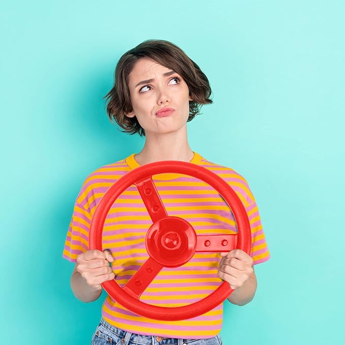 2 Pack Steering Wheel Playset Plastic Pirate Ships Wheel with Mounting Tools for Kids Playground Outdoor Gym (Red, Purple)