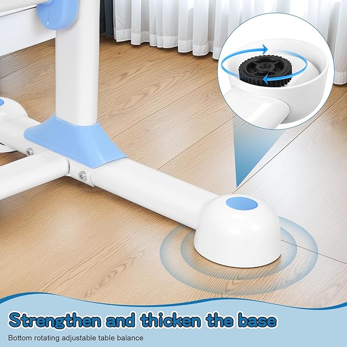 Kids Desk and Chair Set, 2025 Upgraded Height Adjustable Toddler Desk with 50-Degree Tiltable Desktop & Bookshelf & Storage Drawer, Ergonomic Kids Study Desk and Chair Set for Boys Girls Blue