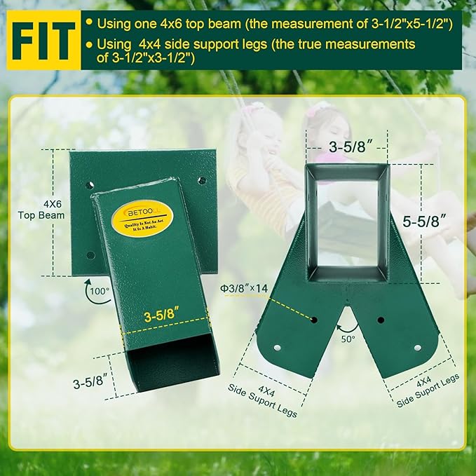 BETOOLL A-Frame 1pcs Brackets Swing Set Bracket for Heavy Duty Swing Set – Includes Mounting Hardware, Ideal for Indoor and Outdoor Playgrounds (1 Brackets-Green)