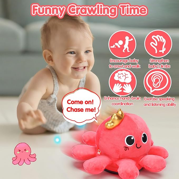 Tsomtto Baby Crawling & Walking Toys Musical Octopus Plush Light up Stuffed Animal Dancing 2 Year Old Girl Gifts Music Sensory Walking Toy Learning Newborn Baby Girl Birthday Gift
