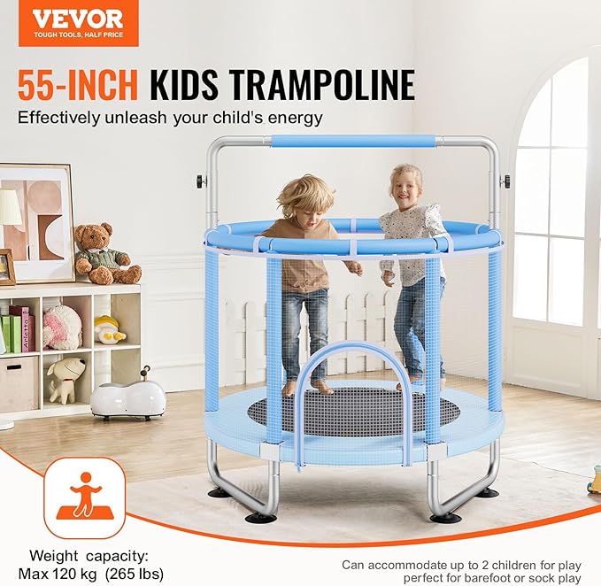 VEVOR 5FT Trampoline 50"/55"/56 * 35" for Indoor/Outdoor use for Toddlers, Foldable Mini Baby with Foam Handle, Recreational Birthday Gift