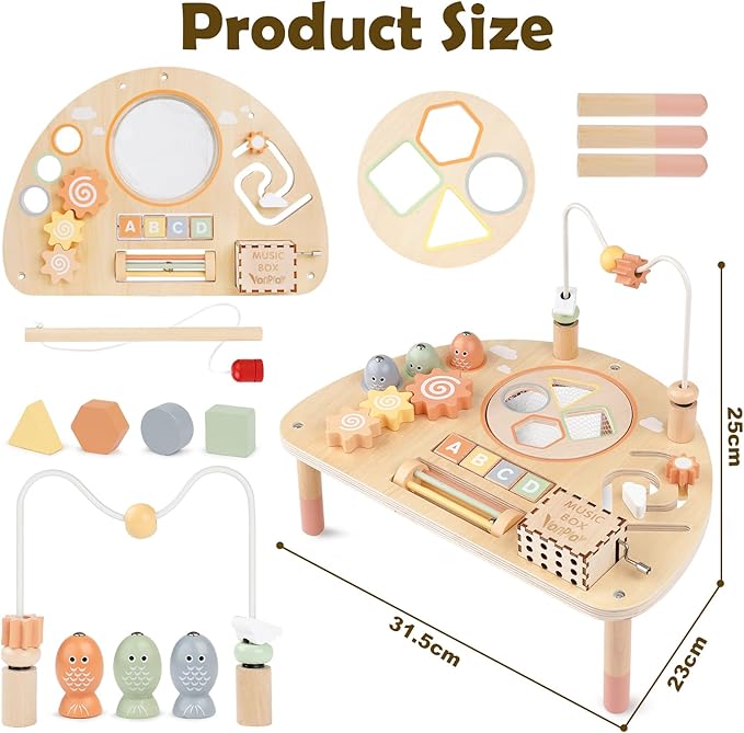 Activity Table for 1 Year Old, Montessori Toys for 1 2 Year Old Girls Boy Gifts, 8 in 1 Wooden Sensory Play Table for Toddler 1-3, Learning Toys for Baby 12-18 Months 1st Christmas Birthday Gifts