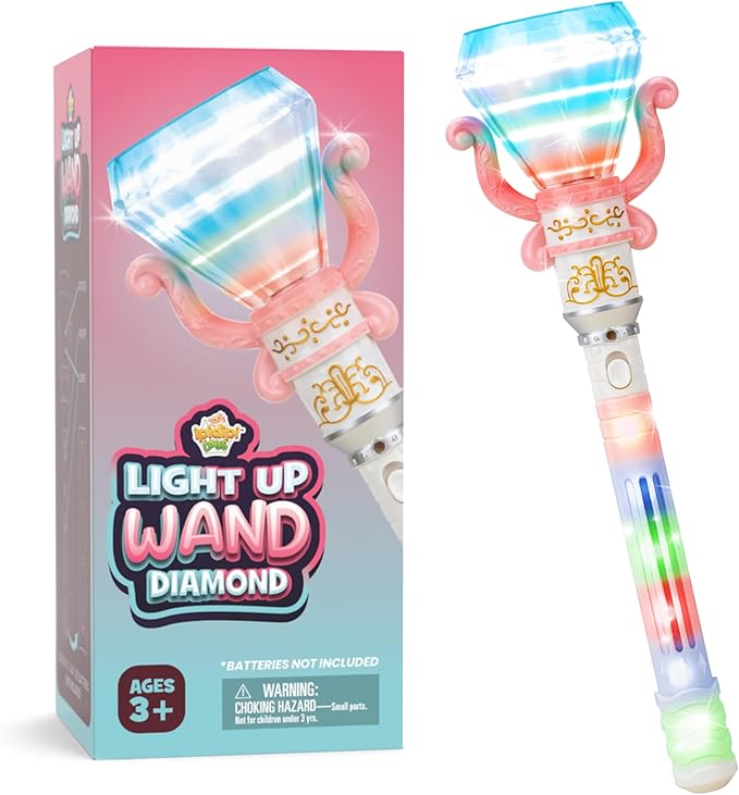IPIDIPI TOYS Light Up Spinning Diamond Wand, Rotating Magic Princess Toy - Party Favors, Gift Set, Birthday Surprises - Sensory Pretend Play Fairy Wand for Kids Girls and Boys