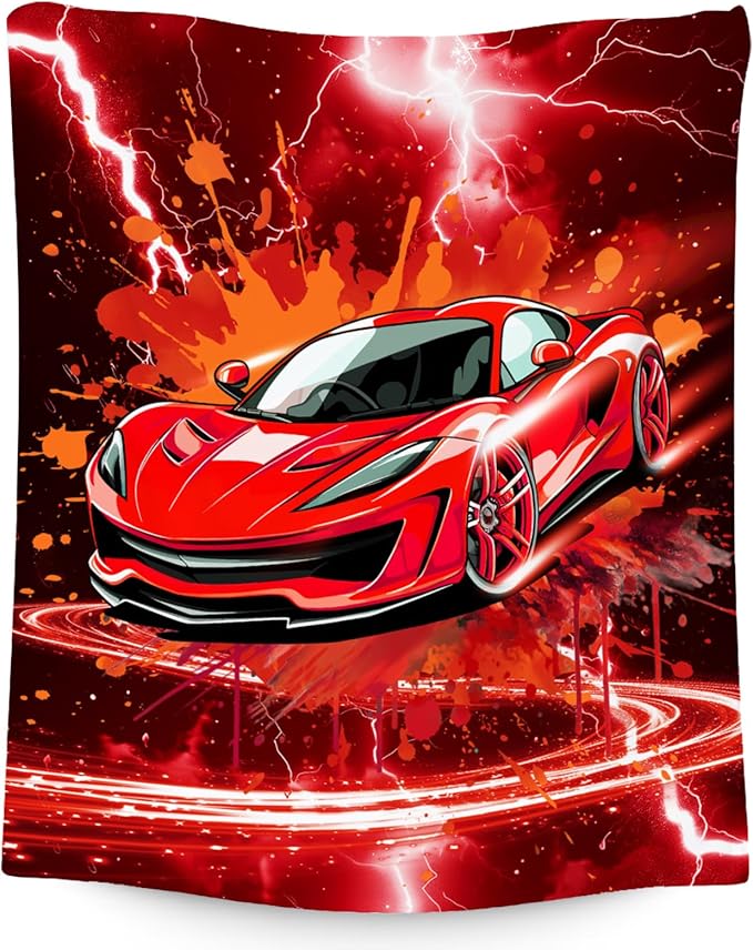 Toddler Blanket - Kids Blankets with Car Gifts for Boys Teens - 50x60 Inches Soft Flannel Racing Car Throws for Couch Sofa