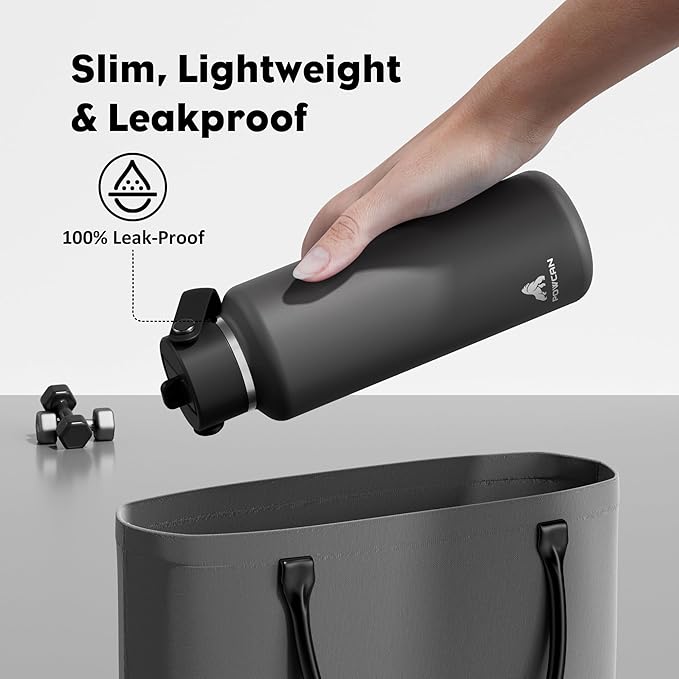 POWCAN 18 oz Kid Water Bottle with Straw: Leakproof, Lightweight, Top Handle, Flex Cap, Vacuum Insulated Water Bottle for Sport, Outdoors, Running, Camping, Home, Hiking, School, Workouts (Stone Gray)