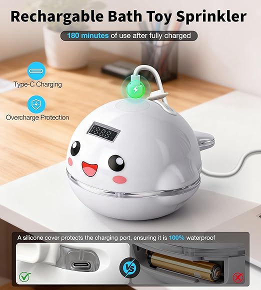 Baby Bath Toy Sprinkler with Thermometer, Temp Alarm & Backlit Display, BPA-Free | CPC Certified for Safety, Light Up Whale Bath Toy for Kids Ages 1-3, Bathtub Water Toys for Toddler, Newborn