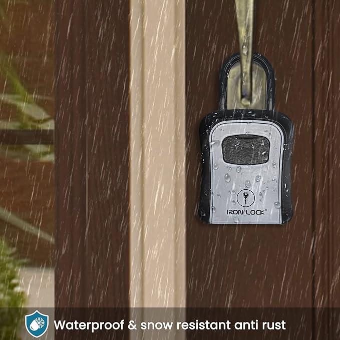 Iron Lock® - Portable Key Lock Box and Wall Mounted with Removable Shackle Indoor Outdoor Waterproof 4 Digit Combination with Resettable Code with A B Switch Key Lockbox for Outside (Medium, Grey)