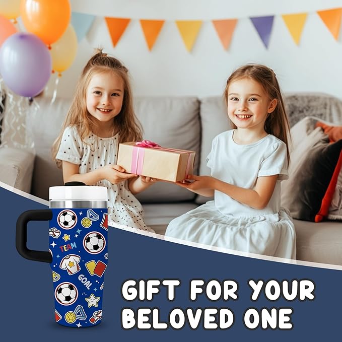 Sports Gifts for Kids - 14oz Blue Kids Sports Tumbler with Handle and Straw, Stainless Steel Insulated Water Cup, for Sport, School, Travel - Sport Lovers Gift for Children Birthday Gift Cup(1pc)