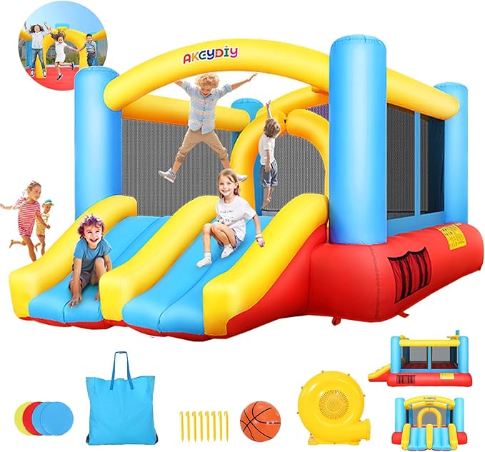AKEYDIY Bounce House for Kids,13 x 12ft Obstacle Course Bounce House Jump 'n Slide for 3-12 yr Kids, Inflatable Bouncy House with Double Slides&Large Bounce Area - Bouncy Castle for Indoor/Backyard