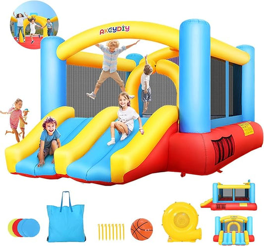 AKEYDIY Bounce House for Kids,13 x 12ft Obstacle Course Bounce House Jump 'n Slide for 3-12 yr Kids, Inflatable Bouncy House with Double Slides&Large Bounce Area - Bouncy Castle for Indoor/Backyard