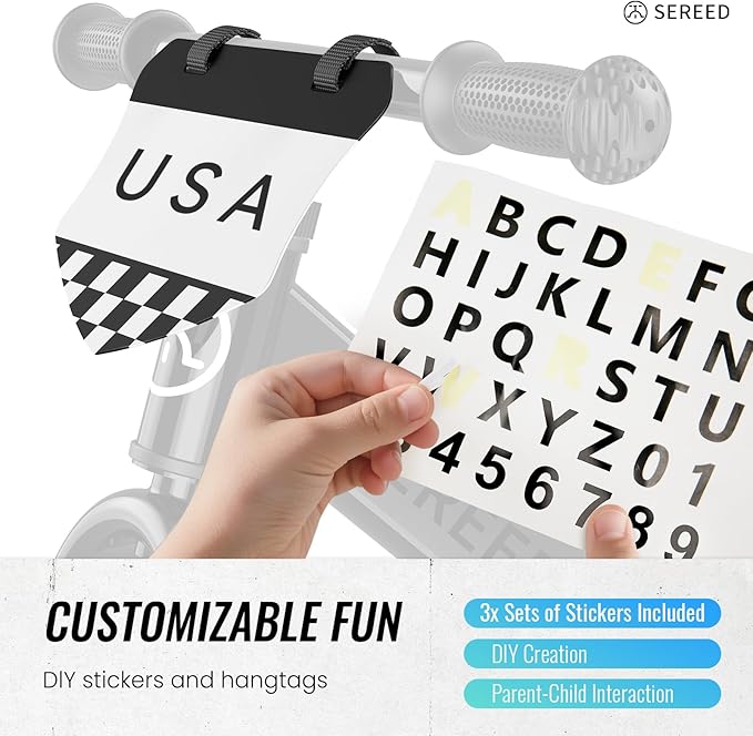 SEREED Toddler Balance Bike 2 Year Old, No Pedal Kids Bicycle Toys for 2-5 Years Old, Tool-Free Adjustment, Customize Plate with Stickers, Gift for 2-3 Boys Girls (Black)