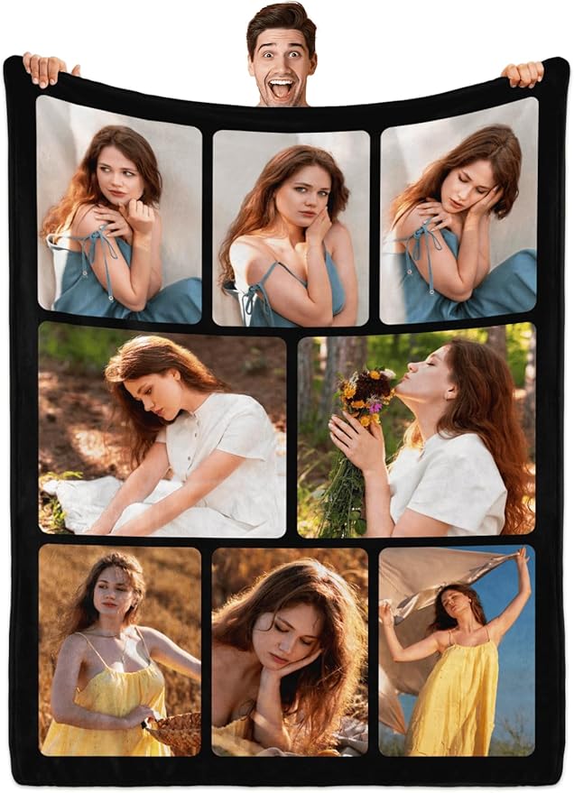 Custom Blanket with Photos, Personalized Blankets with Picture, I Love You Girlfriend Boyfriend Couples Gifts, for Birthday Christmas Women Men Adult Kids Mom Dad Wife Husband