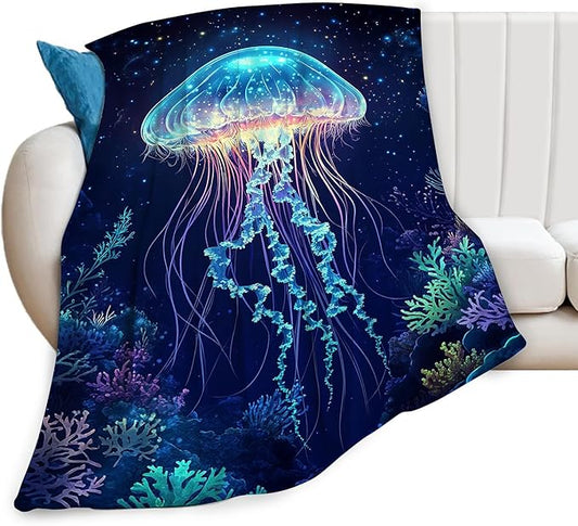 Jellyfish Blanket Jellyfish Gifts Coral Throw Blankets for Girls Boys Women Men Plush Cozy Flannel Fleece Fuzzy Party Blanket for Bed Couch Sofa 50"X40"