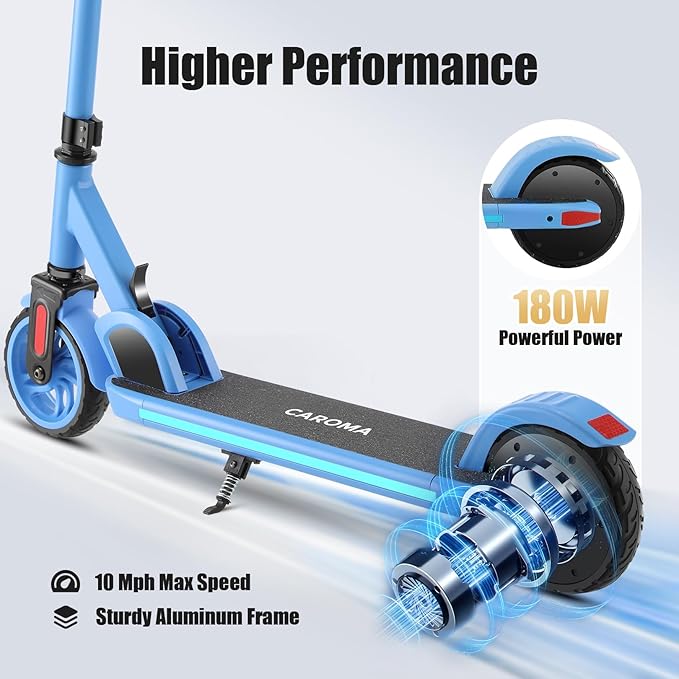 Caroma Electric Scooter for Kids Ages 6-14, 180W/150W Motor & 10 Mph, 85 Mins Ride Time, Adjustable Height & Speed, LED Display & Colorful Lights, Kids Electric Scooter, Best Gifts for Girls and Boy