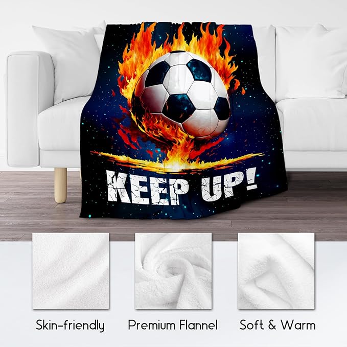 Soccer Blanket Gifts for Kids - Soccer Gift for Boys 8-12, Sports Throw Blankets for Team Player Adults Men - Soft Plush Girls Throws for Couch, Office (Blue, 30x40 Inch)