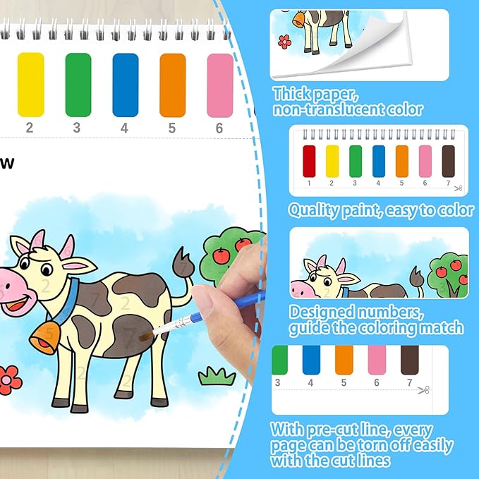 Paint with Water Coloring Books for Toddlers,Mess Free Watercolor Painting Papers for Kids Water Color Paint Kit Art Craft Birthday Gift for Ages 1-3, 4-8(Farm)
