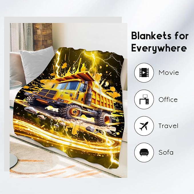 Toddler Boy Blanket - Construction Gifts for Kids Adults - 60x80 Inches Truck Throws Blankets for Couch Bedding
