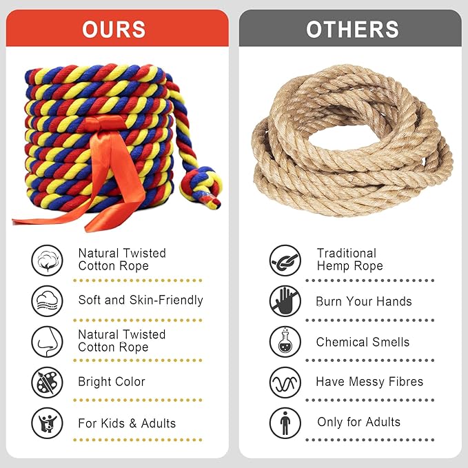 Tug of War Rope for Kids and Adults, 20/40/60FT Tug a War Rope for Outdoor Games Field Day Family Reunion Party Games, Summer Outside Yard Backyard Lawn Picnic Games, Team Building Games