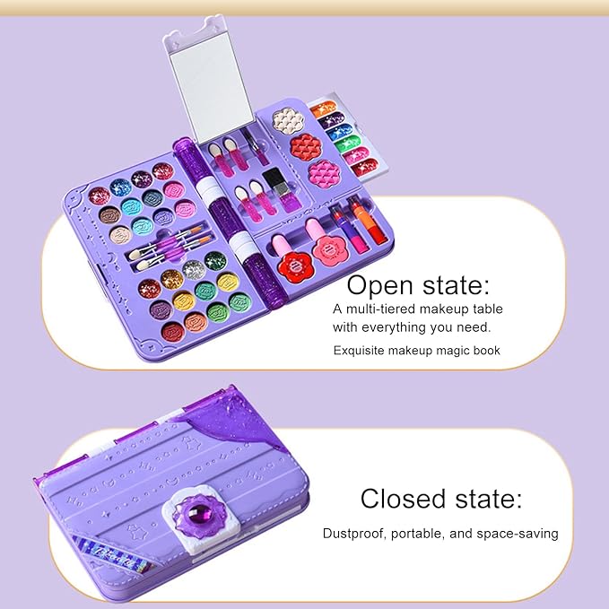 Kids Makeup Set, Educational Washable Cosmetic Toy for Children and Teens, Princess Make Up Kit for Birthday, Costume Party, Holiday, School Plays, Stage Performance
