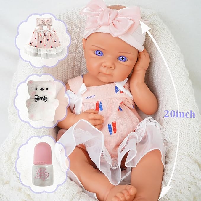 19.69 in Full Silicone Reborn Baby Dolls, 1:1 Lifelike Newborn Dolls Non Vinyl Realistic Reborn Toddler Dolls Boy Washable Sleeping Doll