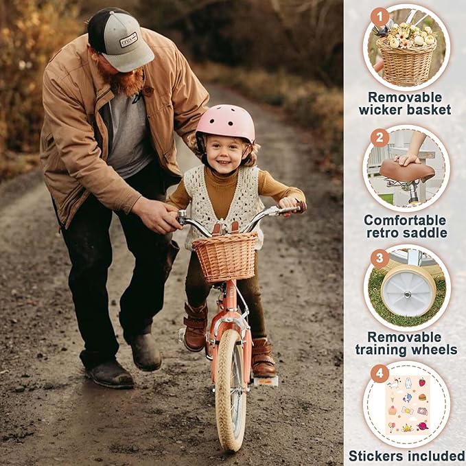 Petimini Girls Bike with Basket for 2-12 Years Old Kids, 12 14 16 18 20 Inch Bicycle with Bell Training Wheels Basket, Multiple Colors