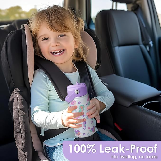 Mermaid Kids Water Bottle With Straw Lid 12oz Insulated Stainless Steel, Travel Tumbler, Gifts For Girls, Birthday, Christmas, Back To School