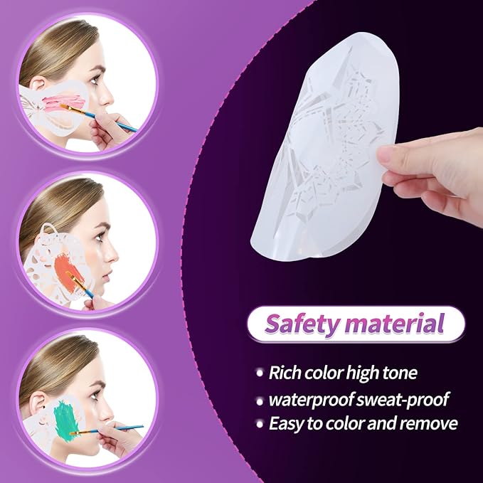 VESPRO Professional Face Body Paint Kit,42 Colors Oil Face&Body Paint Kit (26 Classic Colors+10 Metal Colors +6 UV Glow Colors) with 10 Size Brushes 4PCS Reusable Large Face Stencils and 4PCS Small Paint Stencils for Kids’ and Adults’ Halloween Makeup