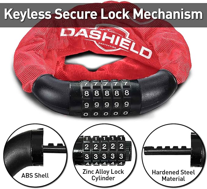 Bike Chain Lock Security 5 Digit Resettable Combination, 51.2 inches Heavy Duty Anti Theft Lock Chain for Bicycle, Motocycle, Scooter, Gate, Fence (Red, 4.2ft)