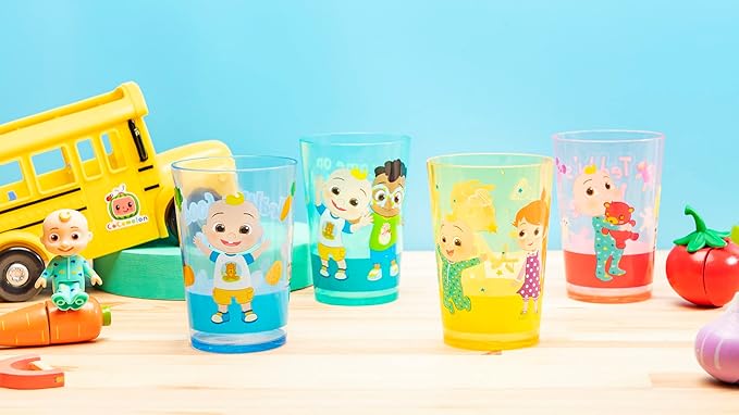 Zak Designs CoComelon Nesting Tumbler Set Includes Durable Plastic Cups with Variety Artwork, Fun Drinkware is Perfect for Kids (14.5 oz, 4-Pack, Non-BPA)