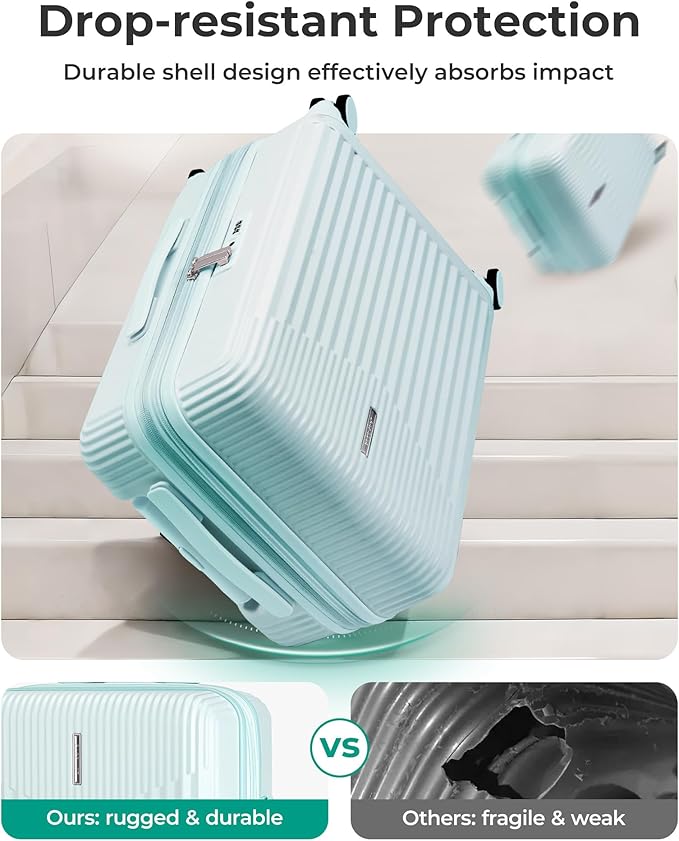 BAGSMART Carry On Luggage 22x14x9 Airline Approved with Spinner Wheels,100% PC Hardside Expandable Luggage with TSA Lock for Trips, 20 Inch Rolling Suitcases for Men Women,Green