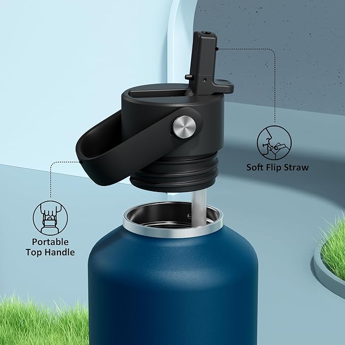 POWCAN 32 oz Water Bottle Insulated: BPA-Free, Leakproof Lid with Straw, Lightweight, Flex Cap, Stainless Steel Water Bottle for Hoilday, Men, Commute, Worker, Walking, Cycling, Daily (Indigo Blue)