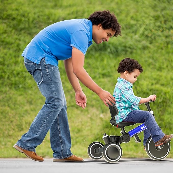 Glaf Tricycle for Toddlers 1-3 Toddler Bike Tricycles with Push Handle 2-4 Years Baby Bike Boys and Girls Balance Bike Birthday Toys with Removable Pedals Adjustable Seat Height and Backrest (Blue)