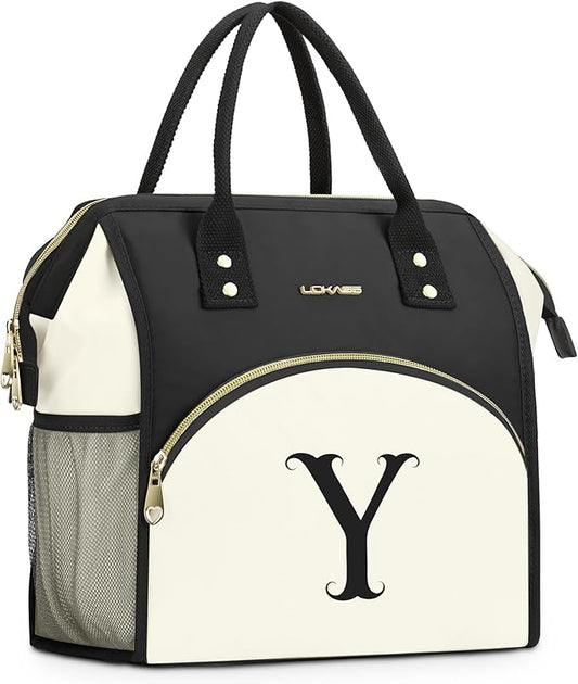 Personalized Lunch Box for Women, Initial Reusable Insulated Lunch Bag, Wide-Open Adult Lunchbox Cooler Lunchbag, Leakproof Lunch Tote for Picnic Work Outdoors, Christmas Gift for Women, Y