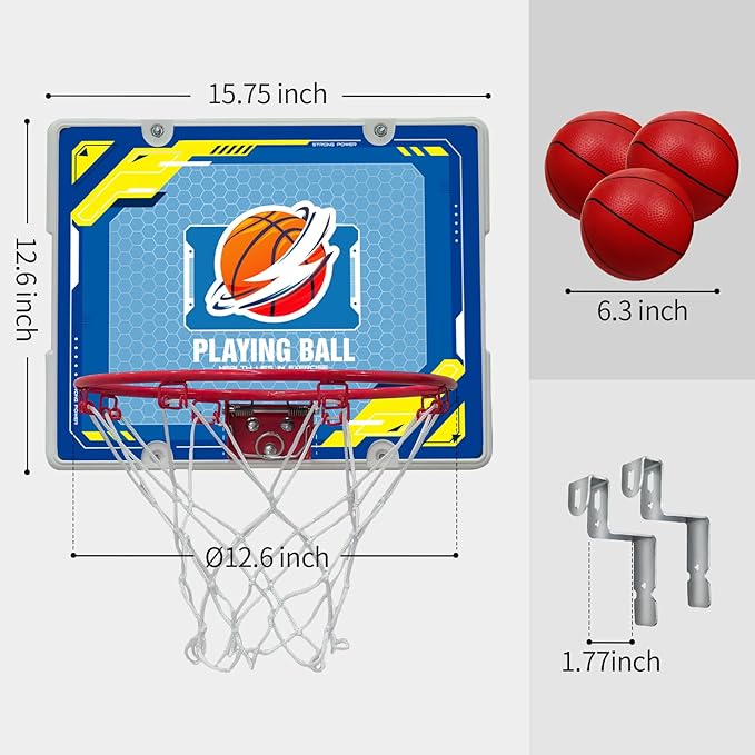 Indoor Mini Basketball Hoop - Over The Door Hoop for Bedroom & Office, Kids Boys Gift, Wall Mount & Door Hanging