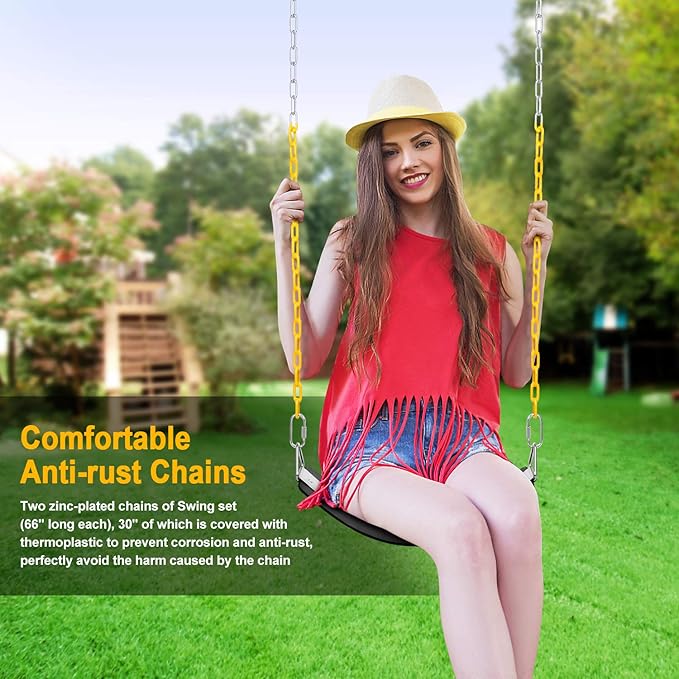 AGPTEK Swing Set, Seat with 66 Inch Anti-Rust Chains Thermoplastic Coated, Support 250lb, Cushion Accessories Replacement with Snap Hooks for Outdoors, Playground, Jungle & Gym - Black