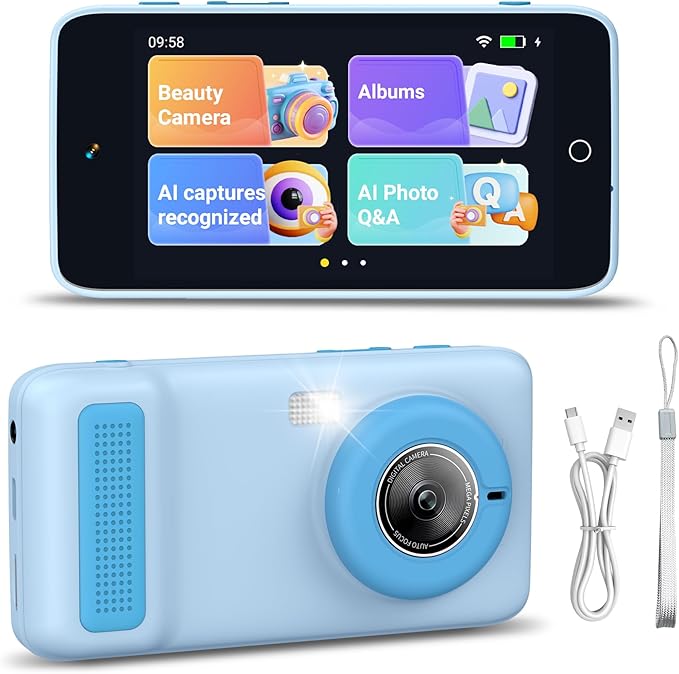 Digital Camera for Kids and Starters, AI Camera with Dual Lens, Cameras for Photography with WiFi, 3.97IN Digital Camera Toys for Toddler Birthday Gifts(Blue)
