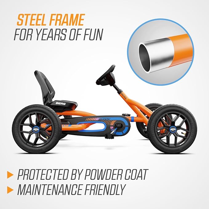 Berg Toys Buddy B-Orange Pedal Go Kart for Kids and Adults – Adjustable Ride On Toy for Ages 4-8 – Go Karts with BFR System, Adults Outdoor Pedal Car for Kids