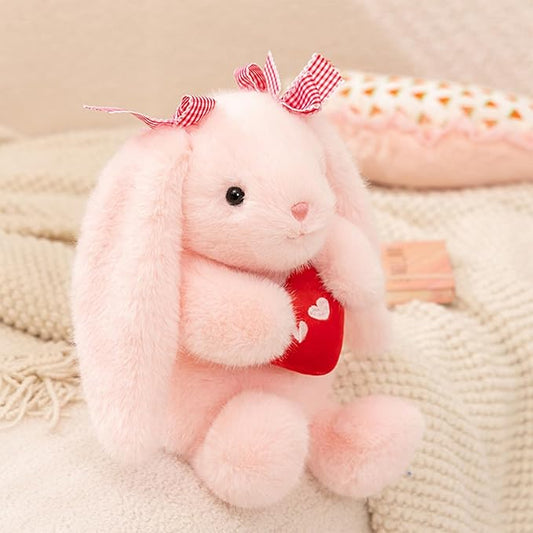 PEACH CAT Love Bunny Stuffed Animals Holds Red Heart 8" Cute Rabbit Plushies Soft Plush Toys Romantic Sweet Gifts for Girlfriends Kids Pink