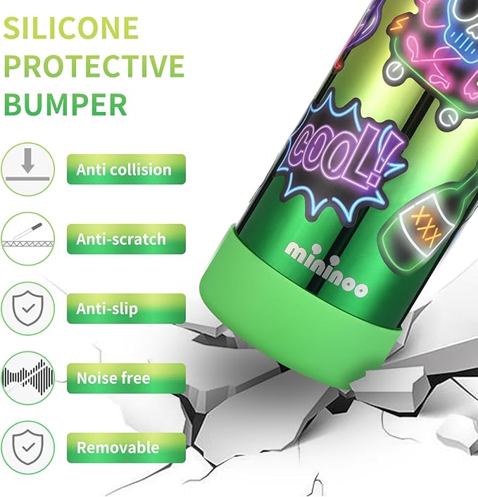 Mininoo Kids Water Bottle for School, 16oz Metal Insulated Water Bottle Kids with Straw Lid for Girls, Boys