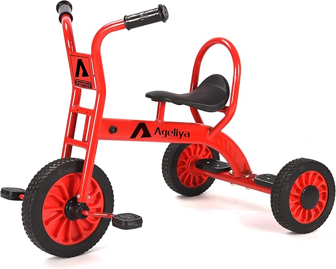 Kids Tricycle for Preschool Ages 3+, Ideal Outdoor Playground & Daycare Yard Trikes, Durable Metal Pedal Trike Gift for Boys and Girls, Sturdy Carbon Steel Frame, Inflation-Free Rubber Wheels