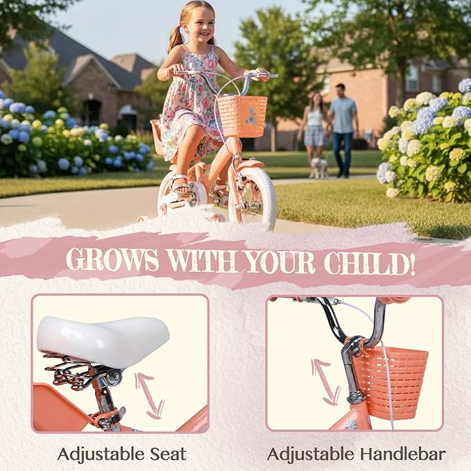 Glerc Sasha Girls Bike, 12-20 Inch Kids Bike for Children Ages 2-13 Years, Kids Bicycle with Doll-Seat & Basket & Training Wheels, Multiple Colors