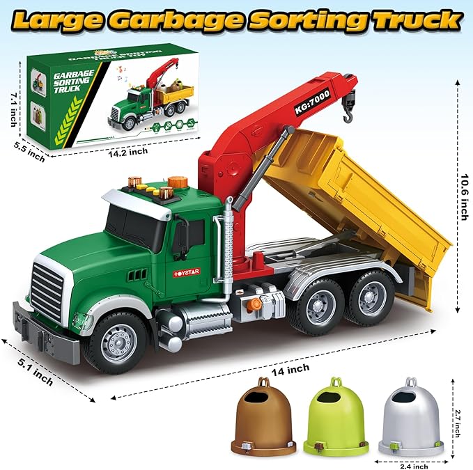 SpringFlower Truck Toy for Boy Toddlers, Large Garbage Sorting Truck for 3 4 5 6 7 Old Kids,Vehicle Toy with Garbage Can & Light Sound, Birthday Gifts for Boys & Girls