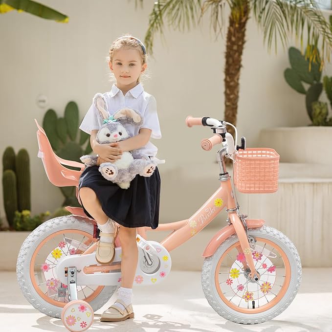 Girls Bike with Basket for Toddlers and Kids Aged 3-14 Years Old, 12 14 16 18 Inch with Training Wheels & Doll Seat, 20 Inch with Kickstand & Rear Rack, Princess Style Bicycle for Gift.