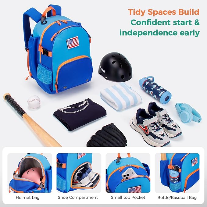 Choco Mocha Kids Baseball Bag, Large Youth Baseball Backpack Softball Bag for Girls T-Ball with Bat Holder