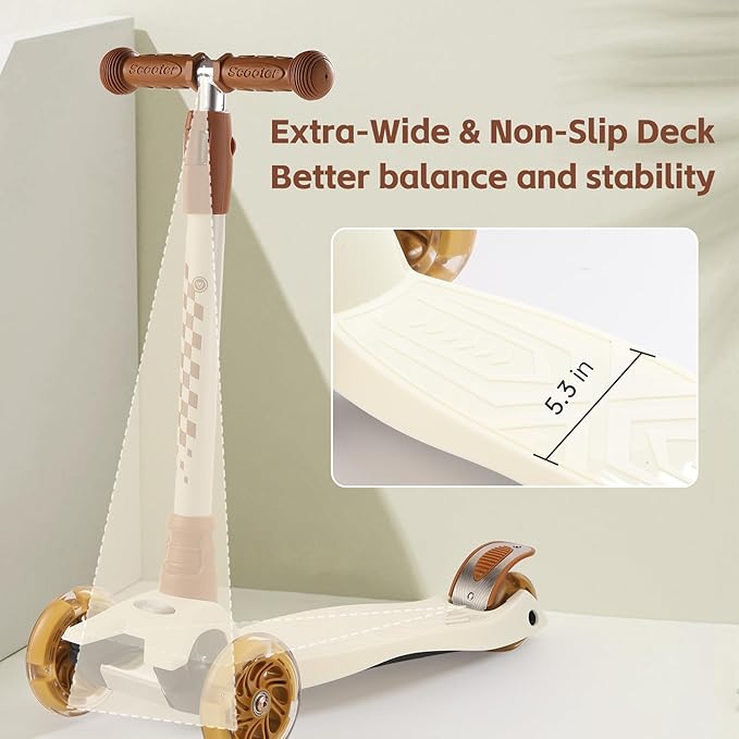 3 Wheel Scooter for Kids Ages 6-12,Kids Scooter with Light Up Wheels, Sturdy Deck Design, and 4 Height Adjustable Suitable for Kid Ages 3-12