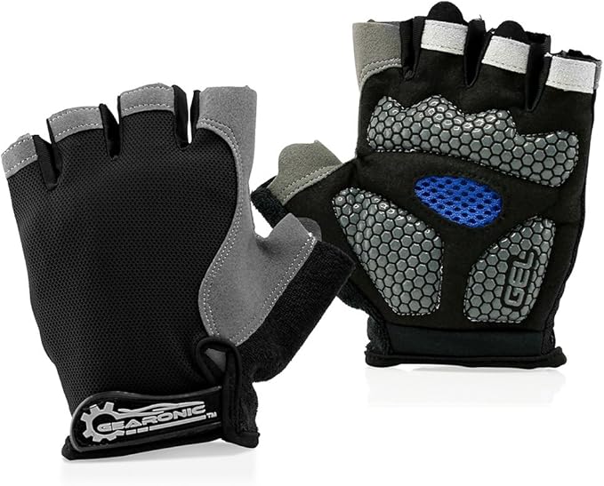 GEARONIC Mens Cycling Gloves, Fingerless Mountain Bike Gloves for Men, Breathable MTB bicycle gloves, Gel Padded Road biking gloves, Anti-slip Road Motorcycle Gloves for Men/Women, Half Finger Guantes