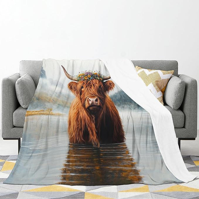Highland Cow Blanket for Women, Highland Cow Fleece Blanket Gifts for Boys Girls, Warm Cozy Soft Flannel Stuff for Bed Sofa Couch 80" x 60"