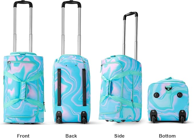 Choco Mocha Girls Teal Suitcase with Wheels Kids Rolling Duffle Bag for Camping Teen Girls Luggage Bag for Travel, 22inch