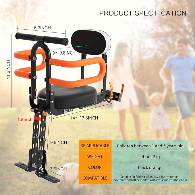 Child Bike Seat, Portable Retractable Foldable Front Mounted Kids Bike Seat, Suitable for Children 1~3 Years, Detachable Child Bike Seat Suitable for All Types of Bicycles